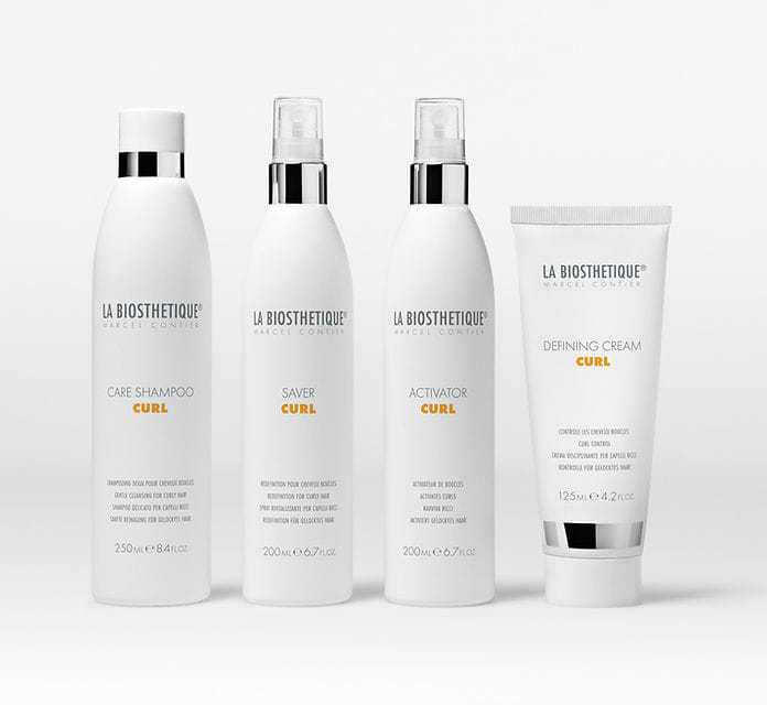 La Biosthetique curl care products: shampoo, saver, activator, and defining cream.